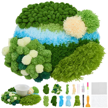 WEBEEDY Latch Hook Moss Coaster Kit Complete DIY Coaster Set with Yarn, Mesh, Tools and Instruction for Adults Beginners DIY Craft Hobbies Home Office Birthday Decor, 7.9"x9.1"/20x23 cm
