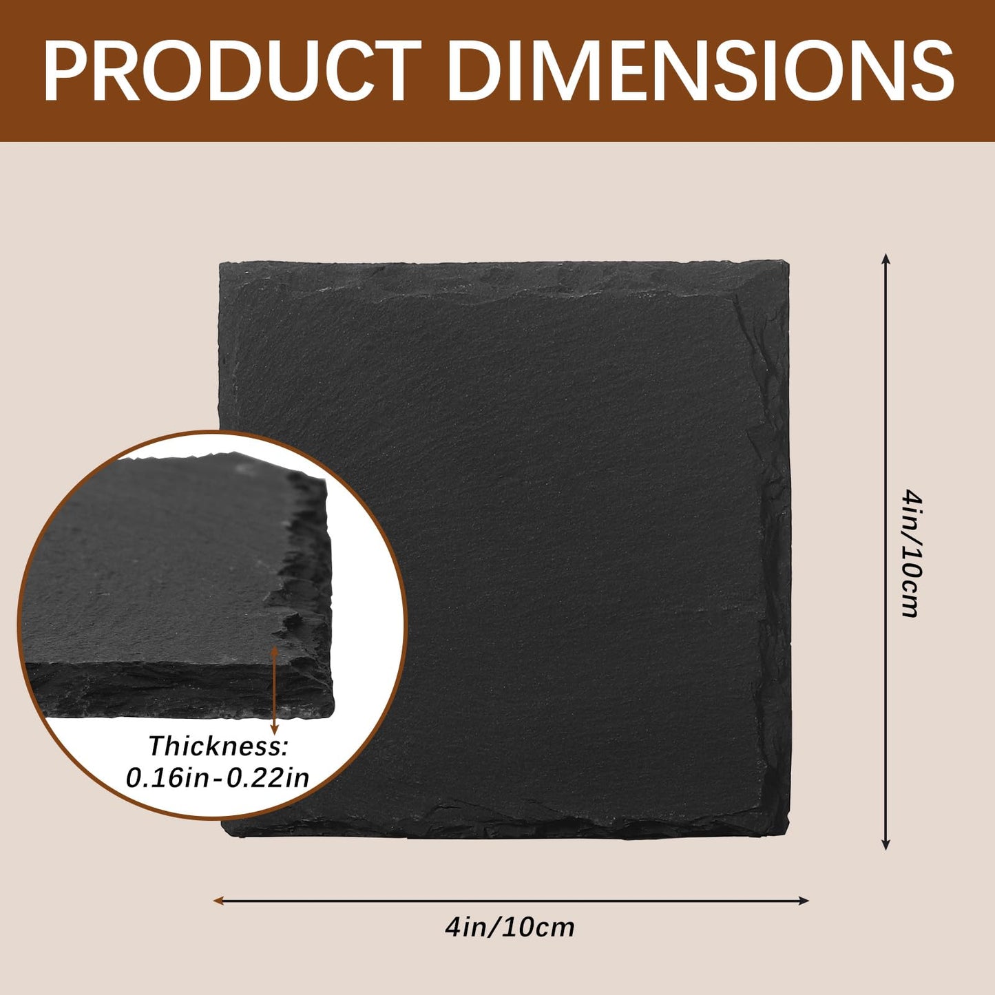 60 PCS Slate Coasters Black Square 4 Inch Bulk Rock, Blank Laser Engraving, Scratch Resistant Bottom, Home Office Kitchen Gift Wedding Bar Party Square Coasters
