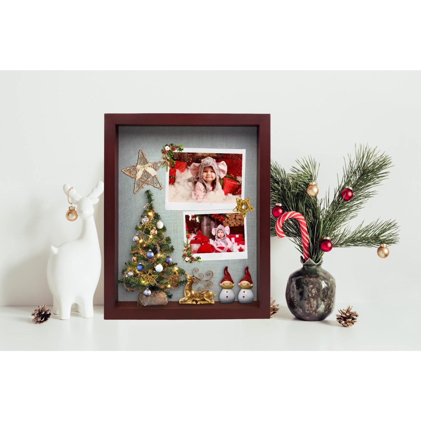 ILOT 11"x14" Solid Wood Mahogany Display Shadow Box Frame - Solid Wood Memory Box for Keepsakes (Picture Box, Military, Wedding, Graduation, and Flower Shadow Box)