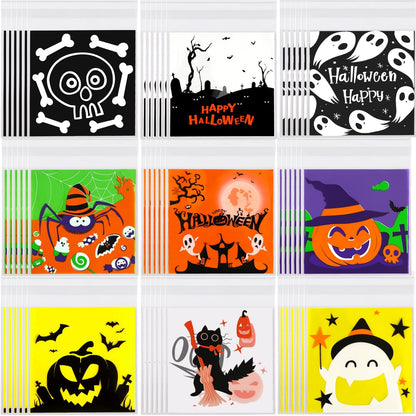 FEBSNOW 450pcs Halloween Self Adhesive Candy Dessert Treat Bags 9 Patterns