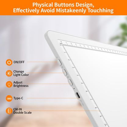 Elice Magnetic A4 Light Board with Bag for Diamond Painting, Tracing LED Light Box with Side Buttons, Super Bright Diamond Art Light Pad, Light Table for Drawing, Sketching, Weeding Vinyl - White