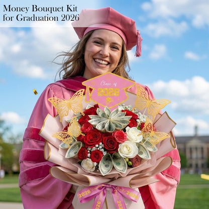 Silkovahamd Money Bouquet Kit Graduation 2026 - Graduation Gift Ideas Flower Gifts for Women, DIY Money Bouquet Wrapping Paper Ribbon, College High School Regalos de Graduación 2026