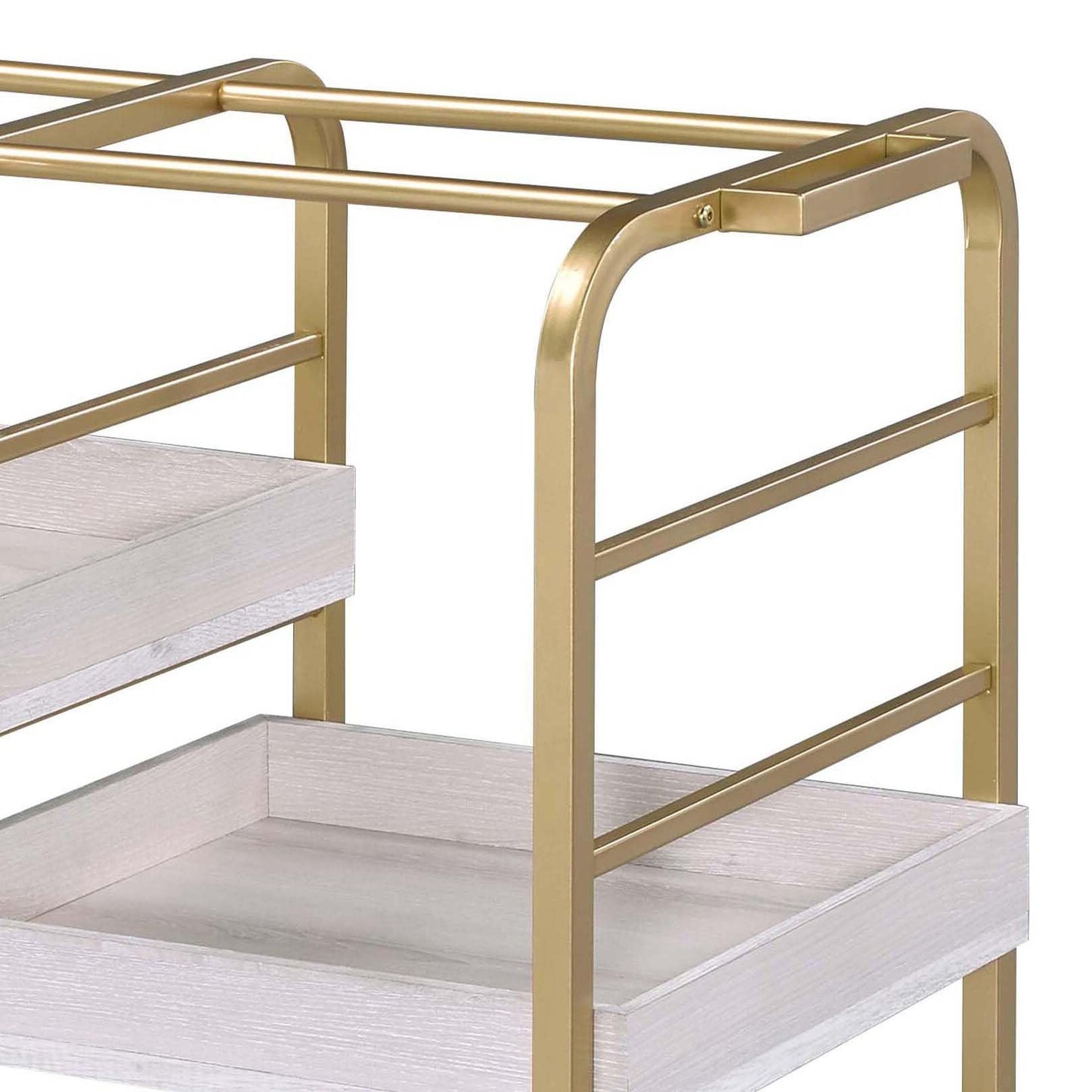 agnixnaf Serving Cart, with 3 Adjustable Trays, 4 Smooth Rolling Casters, Gold and White Wash, Easy to Maintain, for Living Room, Dining Room