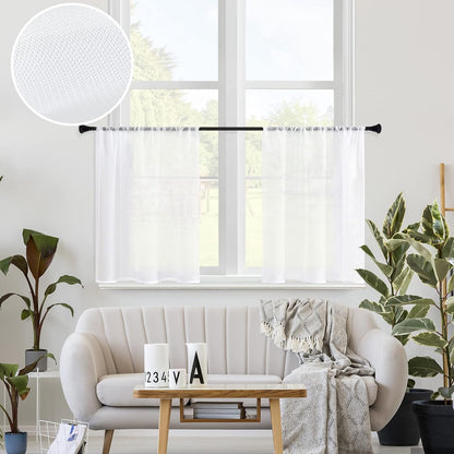 MRTREES White Sheer Kitchen Tier Curtains, 34 x 24 inch Light Filtering Rod Pocket Voile Cafe Curtains, 2 Panels