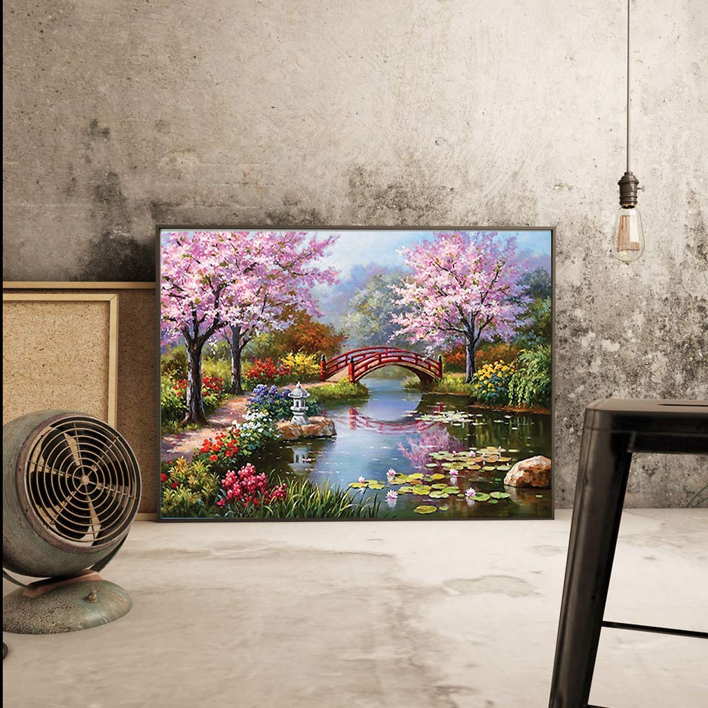 JOYSTRY Diamond Art Dots Painting Kits for Adults, DIY Bridge Landscape Paint with Diamonds Full Drill Round Gem Jewel Crystal Paintings Kit for Home Wall Decoration (Bridge-16x12in)
