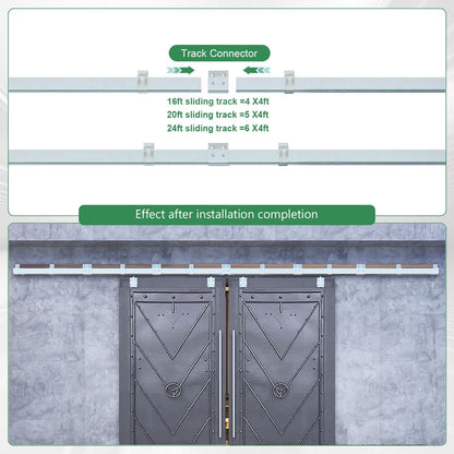 DIYHD 16FT Raw Material Exterior Box Track Double Sliding Barn Door Hardware,Heavy Duty Wall Mount Box Track Kit for Outdoor Use,MAX Load 300lbs,Kit to Hang 2 Doors(Fit 48" X 2 Door)