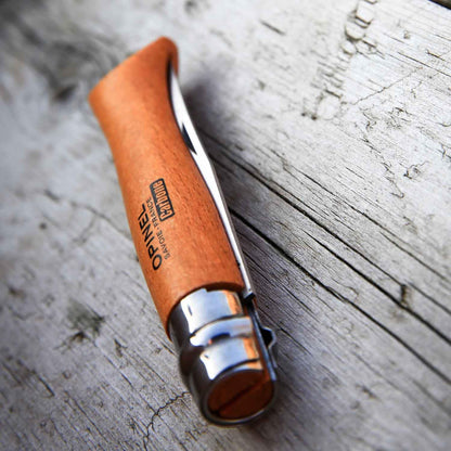 Opinel No. 06 Carbone - Carbon Steel Folding Pocket Knife, Beechwood Handle, 2.87 in. Blade, Virobloc Safety Locking Collar, Made in France