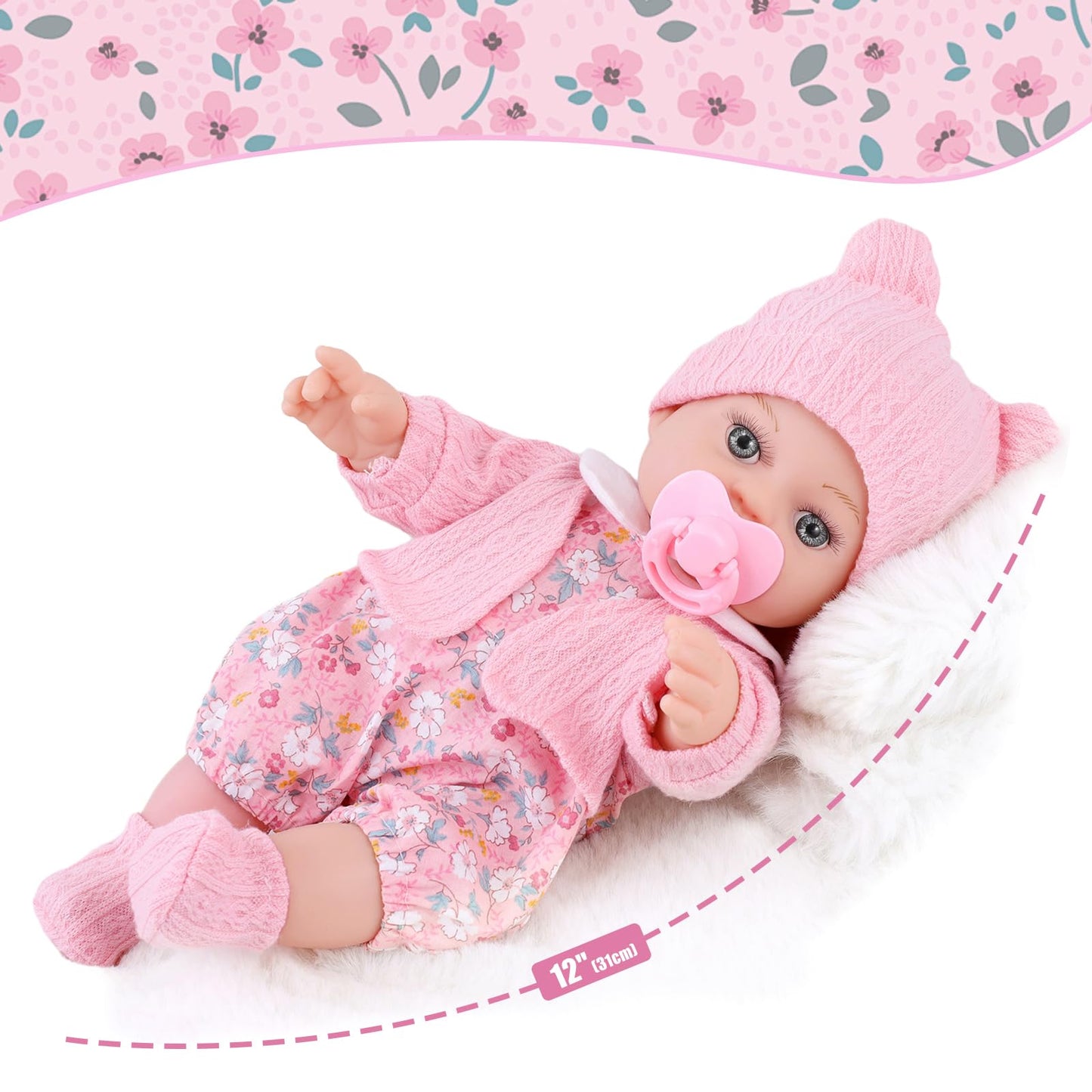 DOTVOSY 12" Baby Doll Set with Clothes and Baby Carrier for Dolls Reborn Baby Doll Accessories Include Feeding Bottles Nipple Toy Stuffs for Kids Age 3+
