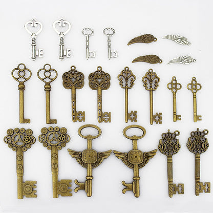 LolliBeads® 230 Gram Antiqued Bronze/Silver Metal Skeleton Keys and Wings, Bronze Steampunk Watch Gear Cog Wheel, Chains, Clasps and Jump Rings DIY Kits (300 Pcs)