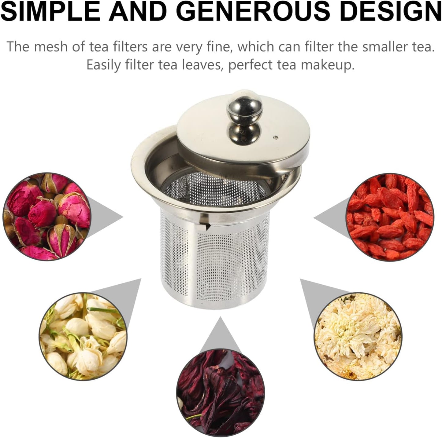 Hemoton Tea Strainer Insert with Lids, Stainless Steel Tea Infuser, Metal Teapot Replacement Mesh Strainer Accessories