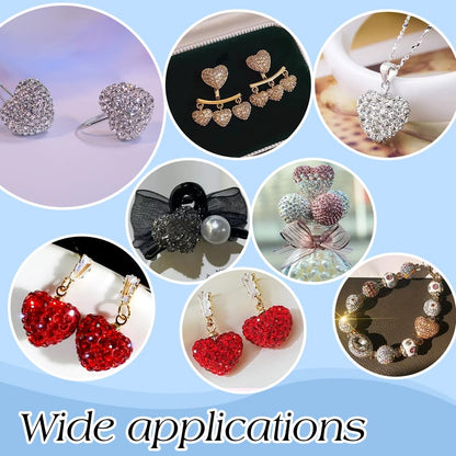 PH PandaHall 16pcs Heart Rhinestone Crystal Disco Ball Craft Love Beads Diamond for Bracelet Necklace Earring Christmas Jewelry Making 10x12mm