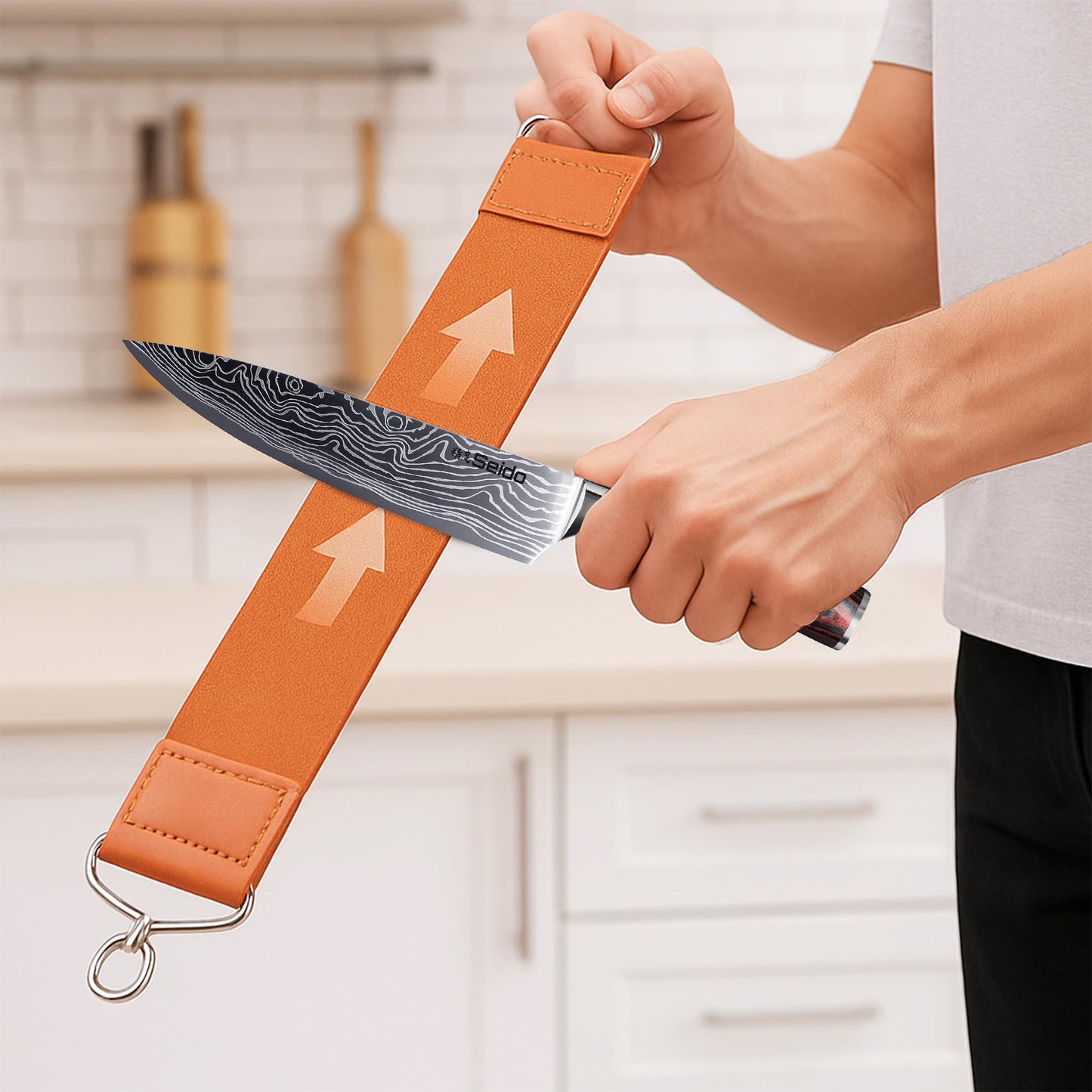 Seido Knives Professional Whetstone Set, Knife Sharpening Stone Kit Dual Grit Whetstone 400/1000 3000/8000 Knife Sharpener with Leather Strop