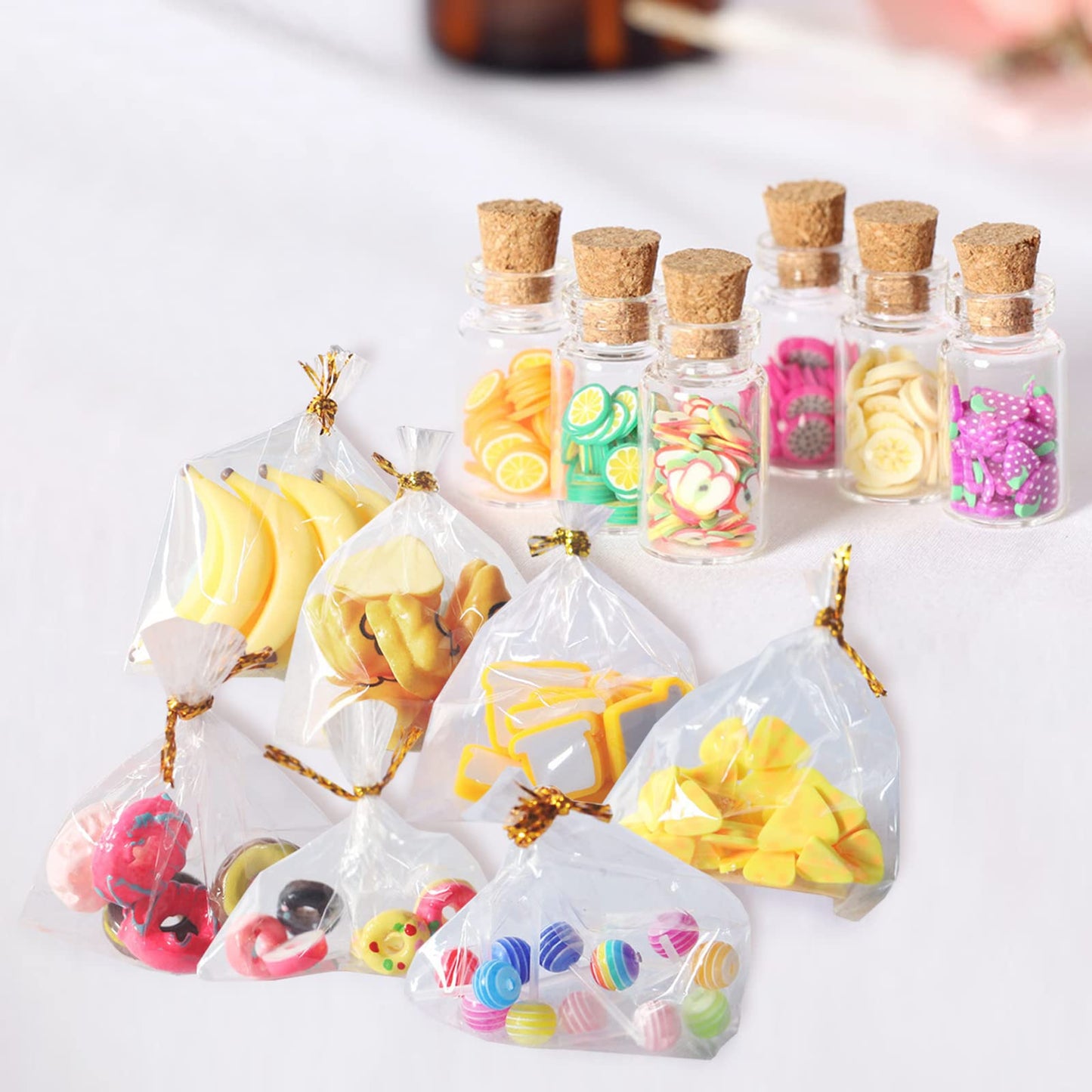 13 Packs Cute 1:12 Miniature Dollhouse Food Lollipop Toast Cheese Bread Donut Fruit Slice Jar Glass Bottle Mini Kitchen Scene Model Simulation DIY Decoration Accessories
