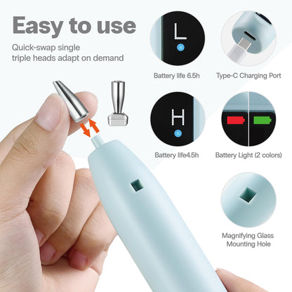 Electric Diamond Painting Pen - Cordless Diamond Art Pen Low-Noise Wax-Free, Rechargeable 2-Speed with LED Light & Removable Magnifier, Portable Diamond Art Accessories for Crafts Lovers