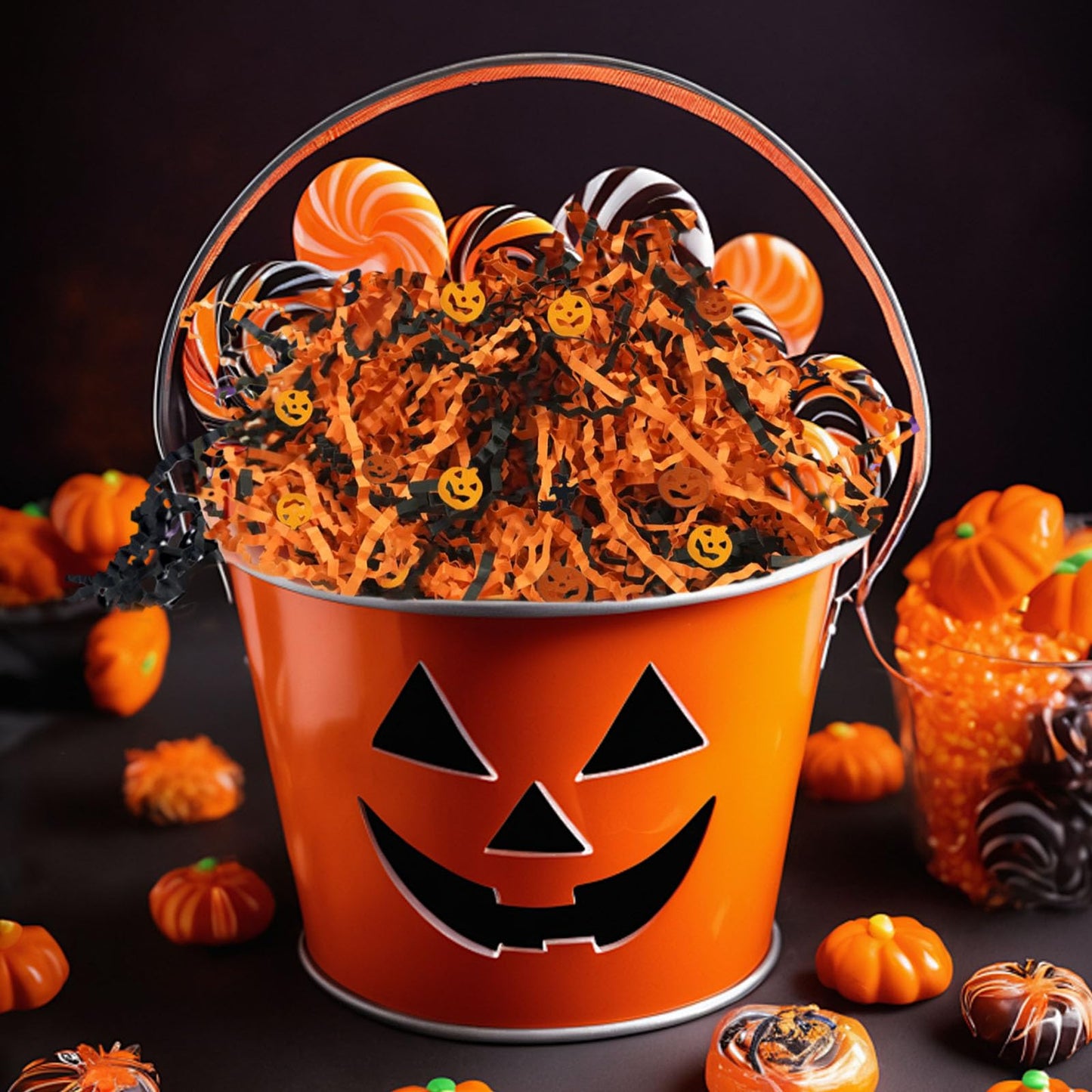 ZEBMOON 2 LB Black Orange Crinkle Cut Paper Shred Filler Great for Gift Wrapping, Halloween Basket Filling, Birthday, Wedding, Thanksgiving, Graduation, New Year Party Decorations Filling Supplies