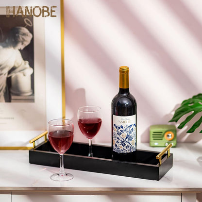 Hanobe Rectangle Long Narrow Tray: Decorative Trays Rectangular Candle Holder Trays for Home Decor White Centerpiece