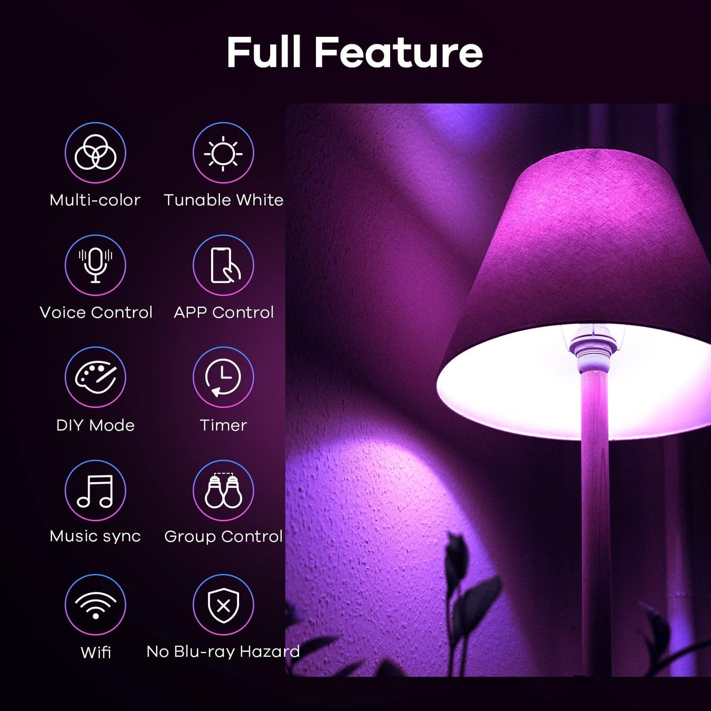 Linkind Matter Smart Light Bulb, Smart Bulbs Work with Apple Home, Siri, Alexa, Google Home, SmartThings, Color Changing Light Bulbs Music Sync RGBTW, Mood Lights, 2.4Ghz WiFi A19 E26 60W 800LM 6 Pack