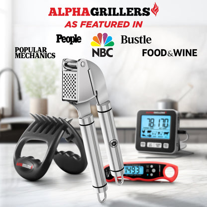 Alpha Grillers Garlic Press Stainless Steel - Easy to Clean, Rust-Proof, Dishwasher Safe - Stainless Steel Garlic Press, Mincer, Crusher with Silicone Peeler & Cleaning Brush