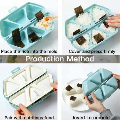 DumFurc 6 in 1 Onigiri Mold Triangle Rice Ball Mold Musubi Press Onigiri Maker Sushi Making Kit Once Quickly Make 6pcs Rice Balls for Lunch and Home DIY (Blue)