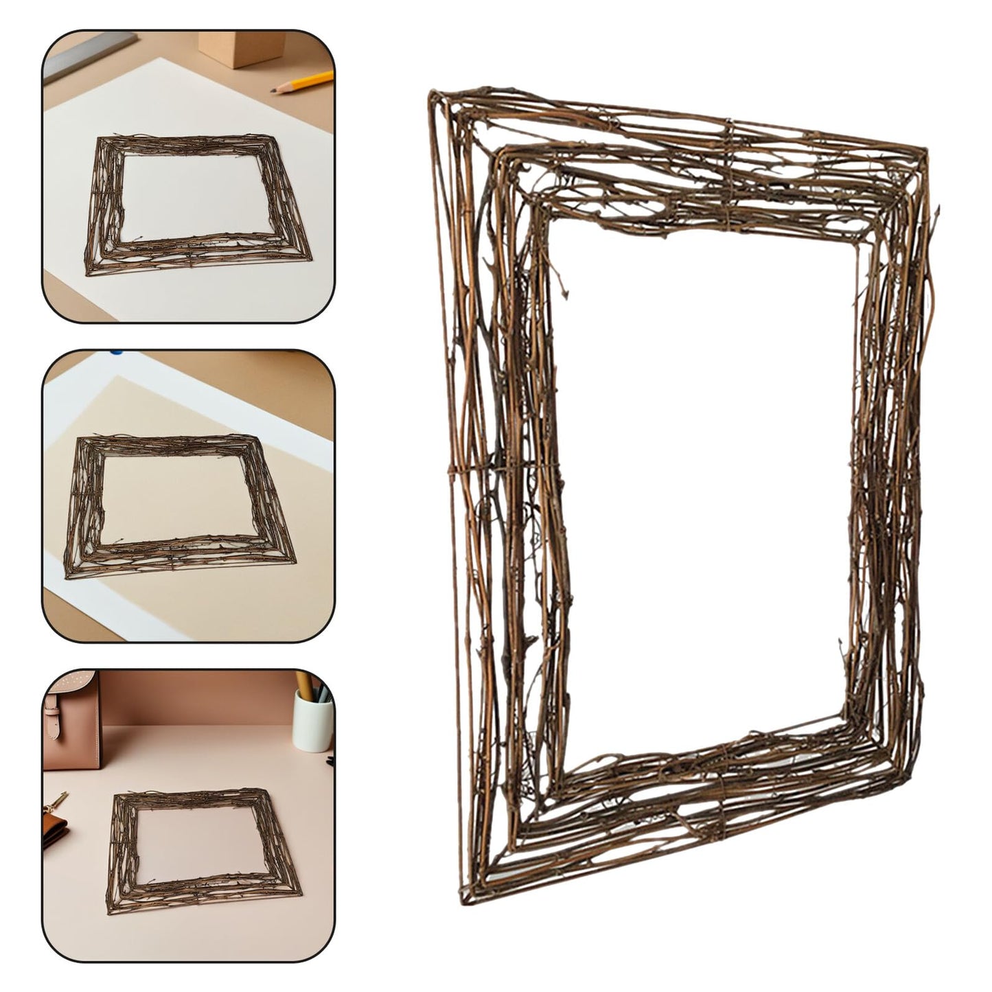 PRETYZOOM Natural Rattan Twig Wreath Base 17.3 Inch Oval Grapevine Frame for DIY Floral Crafts Seasonal Home Decor Accents