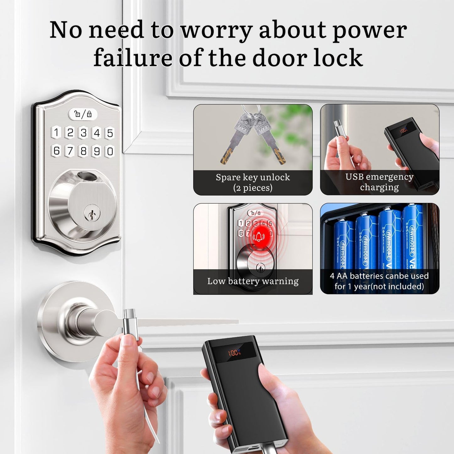 keyless Entry Door Lock deadbolt with Handle Set- Front Door Fingerprint Smart Locks with 2 Lever Handles-Keypad Code Deadbolt -App Control,Auto Lock,Easy to Install