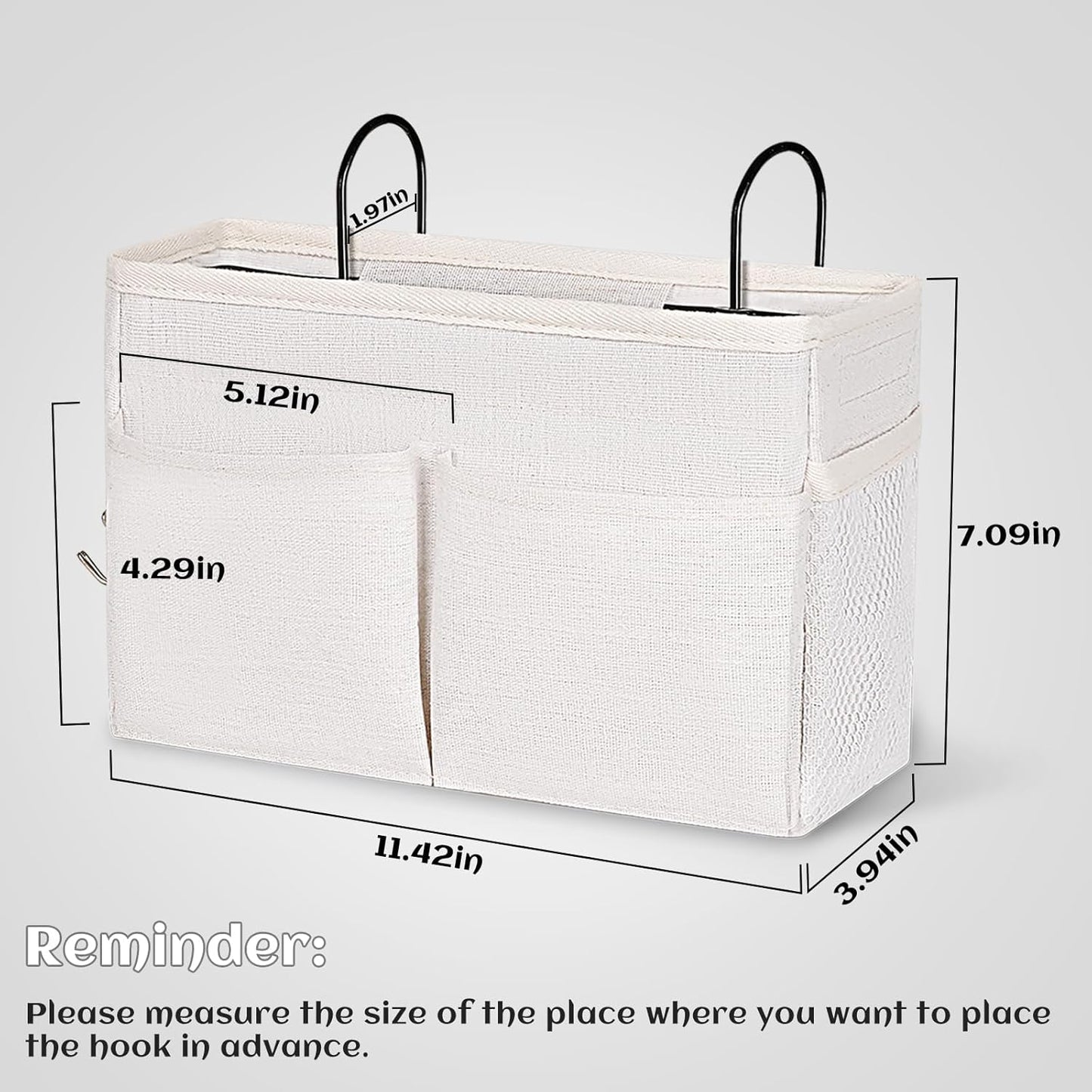 Bedside Caddy White Bedside Hanging Storage Basket, Bed Caddy for Headboards, Bunk Dorm Rooms Crib Beds Rails Organizer