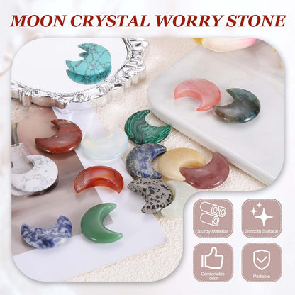 MECCANIXITY 5 Pcs Moon Crystal Worry Stone, 1.2 Inch Length Natural Rose Quartz Moon Gemstone Bulk, Carved Pocket Stones for Meditation Balancing Pendant Decor