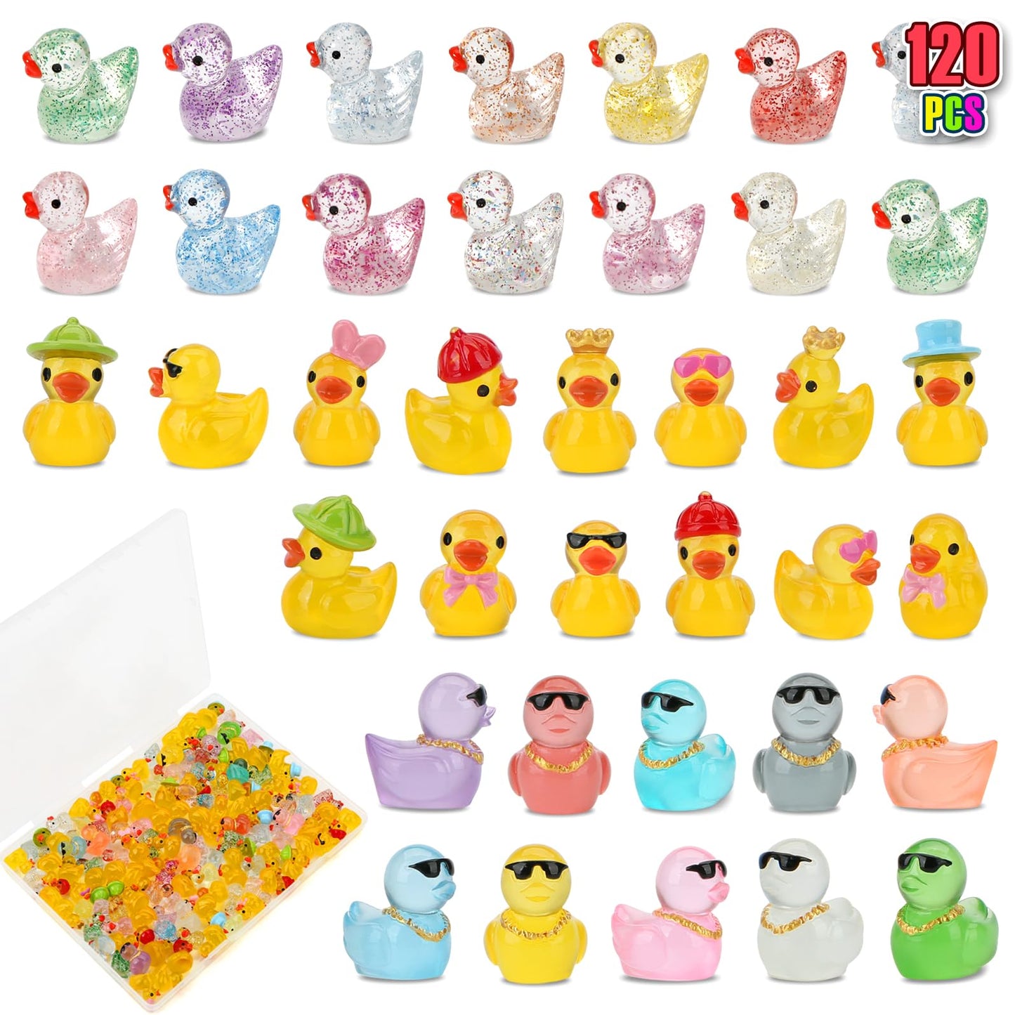 120 Pcs Mini Resin Ducks, Tiny Animals Figures to Hide Small Little Plastic Miniature Ducks Bulk for Dollhouse Decor Home Office Potted Fish Tank Aquarium Landscape Micro Fairy Garden Accessories