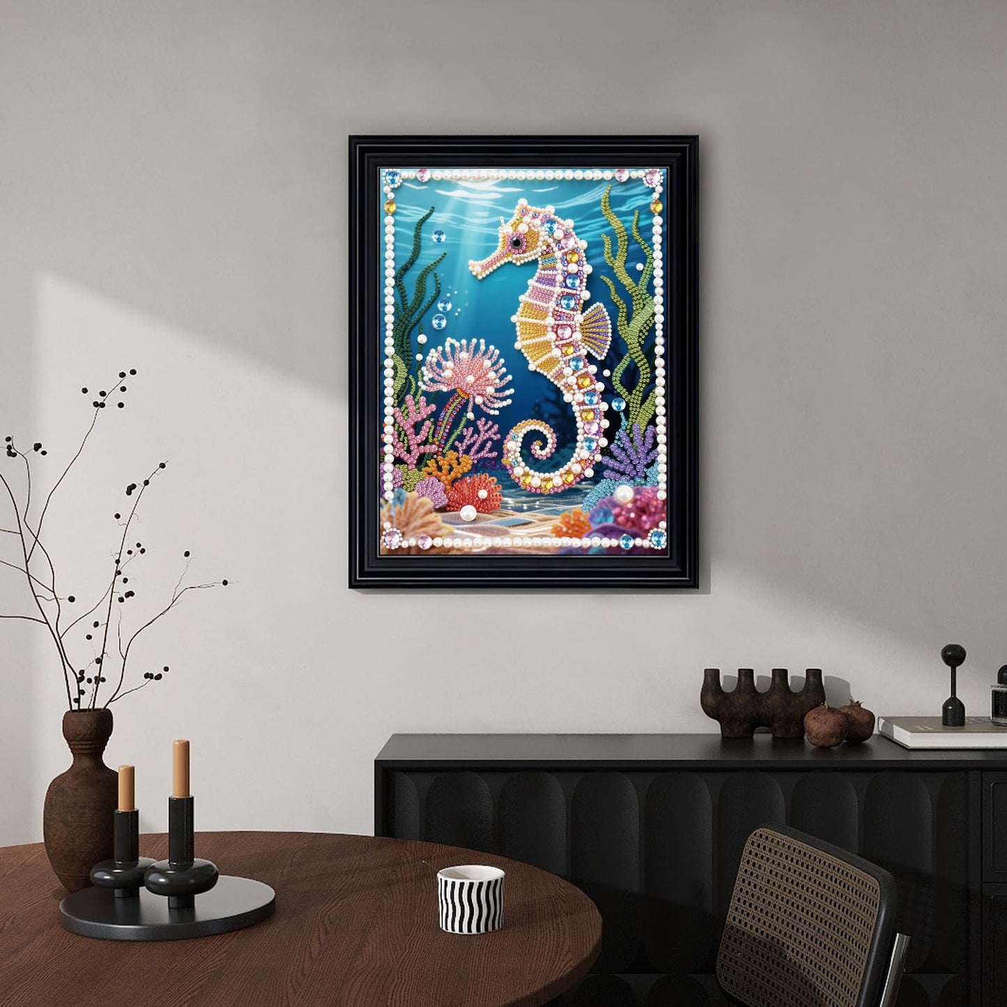 Stalente Pearl Diamond Painting Kits for Adults Seahorse, 5D Special Shape Diamond Art Kits for Beginners, Crystal Rhinestones Diamond Painting for Home Wall Decoration Gift 12×16inch, Animal