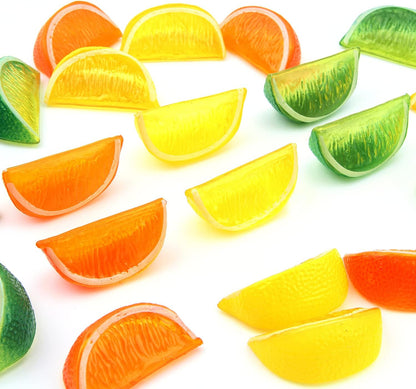 24PCS CCINEE Artificial Lemon Blocks,Realistic Fake Lemon Lime Wedge Block Fruit Decor for Home Kitchen Decoration