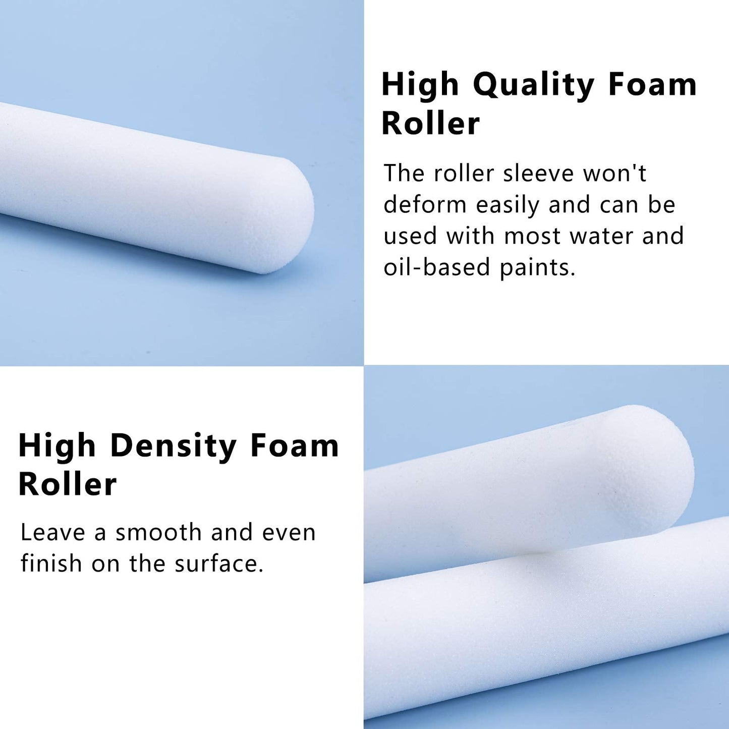 Mister Rui Foam Paint Roller, 10 Pack, 6 Inch Foam Roller, High Density Foam Roller Paint, Mini Foam Paint Roller 6 Inch, Use with All Paints, Painting in Smooth Surface