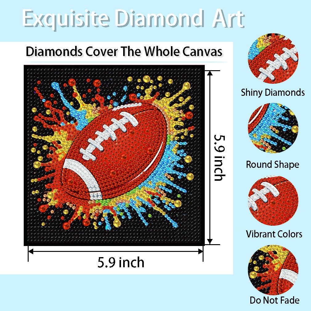 LEZHIJIA 6 Pack Small Diamond Art for Kids, Balls Mini Diamond Painting Kits for Kids, Diamond Dots Full Drill Crafts for for Kids Ages 4-8-12, Easy Gem Kit Kid for Gift Home Wall Decor 7x7inch