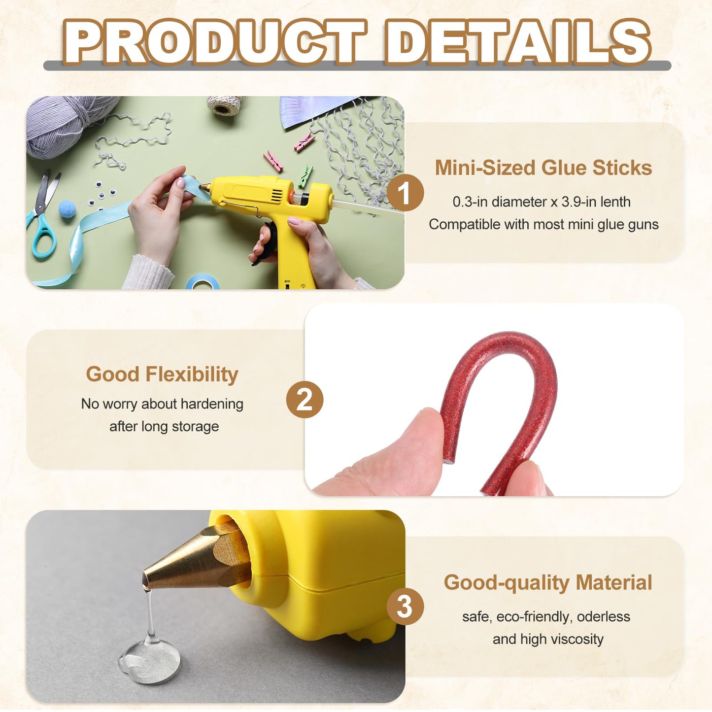 HARFINGTON 100pcs Mini Glue Stick 0.3"x3.9" High-Stick Hot Glue Gun Sticks Hot Melt Adhesive Strip for DIY Craft Sealing Repair Festival Decoration, Glitter Gold