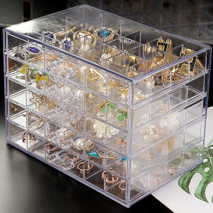 yarlung Acrylic Jewelry Storage Box Earring Holder with 5 Drawers, 120 Grids Jewelry Organizer Tray Clear Ring Display Case for Beads, Nail Tips, Women Girls, Birthday Gift