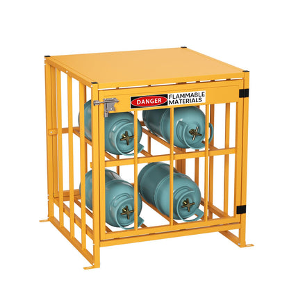 PURRPAXZ Propane Tank Storage Box - 31"x30"x35", Heavy-Duty Cylinder Storage Cabinet with Yellow Powder Coated, 176LB Load Capacity, Propane Storage with Lock & Keys (Fits 3,5,11,20,30lb Tanks)