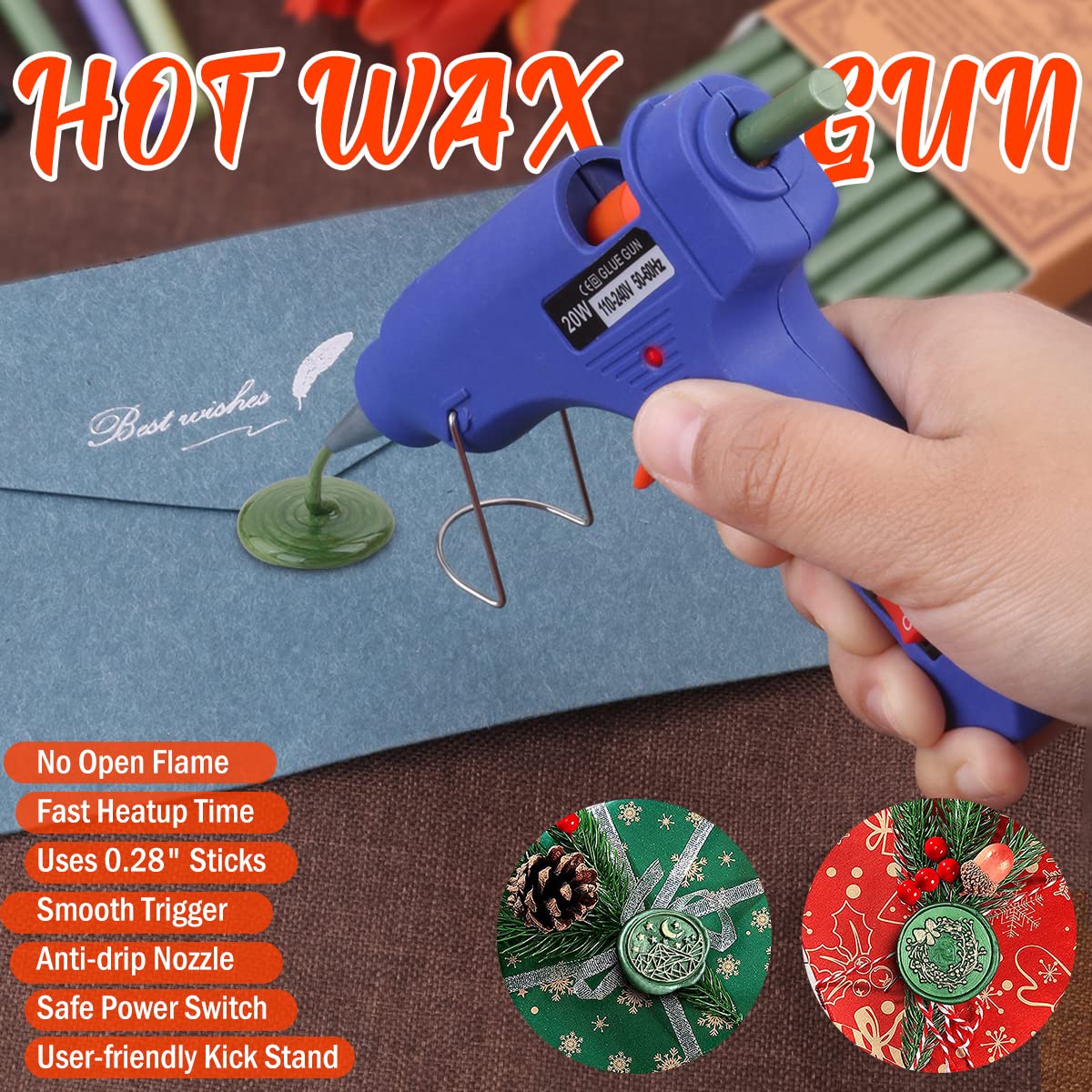 Wax Seal Kits, Wasole 20Pcs Silver Sealing Wax Sticks with 1 Pieces Glue Gun Set for Wax Seal Stamp, Great for Wedding Invitations, Birthday Cards, Envelopes, Gift Wrapping (Silver)