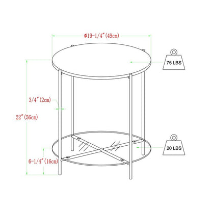 Walker Edison Blaine Mid Century Modern Marble and Glass Round Accent Table, 20 Inch, Marble and Gold