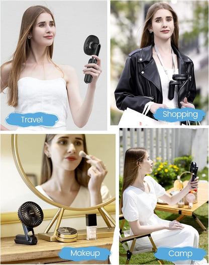 EasyAcc Portable Hand Held Fan, Ultra Quiet 5 Speed Personal Fan, LED Display USB C Rechargeable for Travel