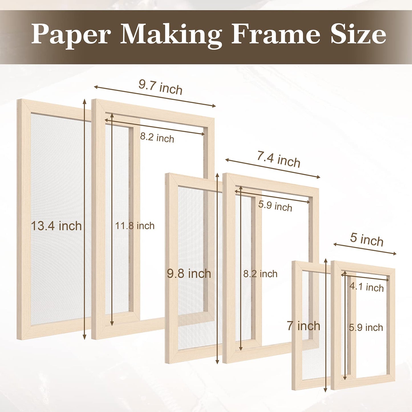 Caydo 3 Pieces Paper Making Frame Kit, Papermaking Mould and Deckle with Mesh, Absorbent Paper and Sponge for Adults Supplies(5 x 7 Inches, 7.5 x 9.8 Inches, 9.8 x 13 Inches)