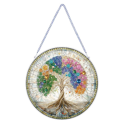 STGLCR DIY 5D Tree of Life Diamond Painting Kits Hanging Sign Wall Art Sign Tree Diamond Art Suncatcher Window Hanging Ornament Window Pendants Home Garden Wall Door 7.8inch