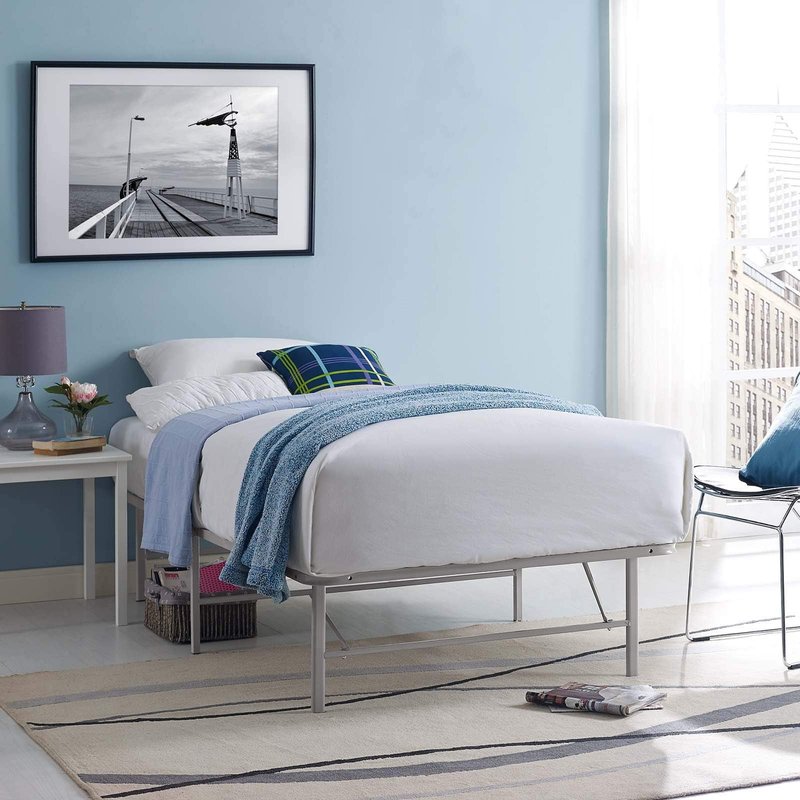 Modway Horizon Replaces Box Spring-Folding Metal Mattress Bed Frame, Twin, Gray