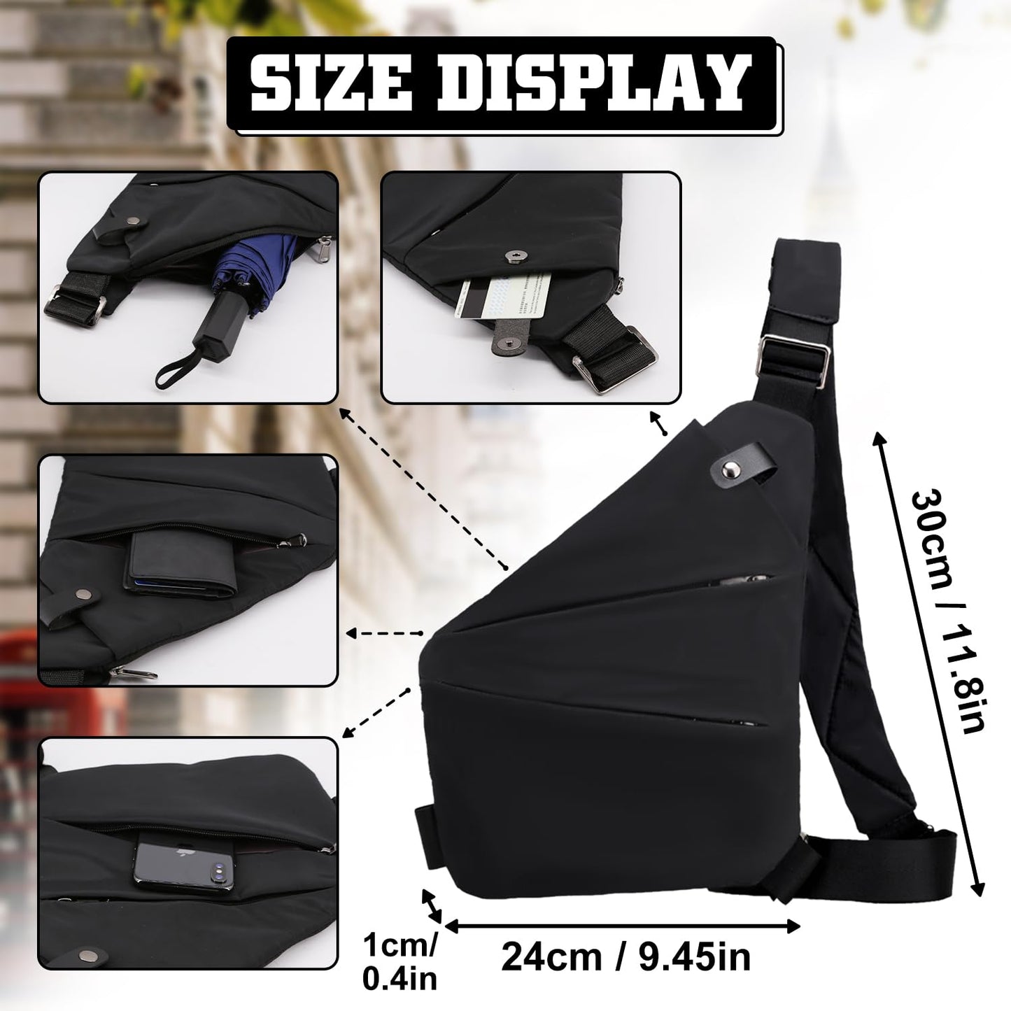 GDOKKNY Anti Theft Crossbody Bag for Women Personal Flex Travel Bag Anti-Theft Cross Body Bag Sling Chest Bag for Men （Black）