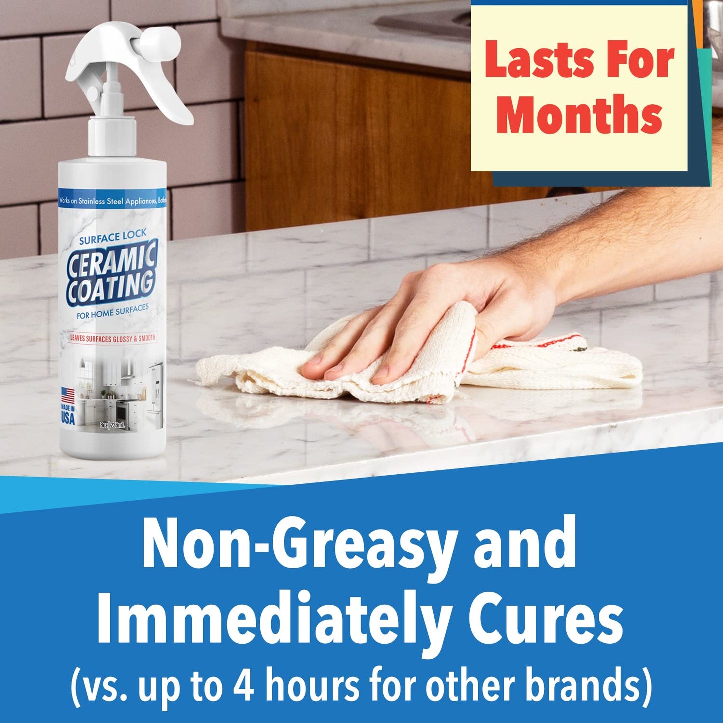 Surface Lock Home Ceramic Coating for Stainless Steel - Prevents Fingerprints on Appliances, Countertops and Any Hard Surface In Your Life - Made in the USA Spray - 8 fl oz - Proof It Works to Seal