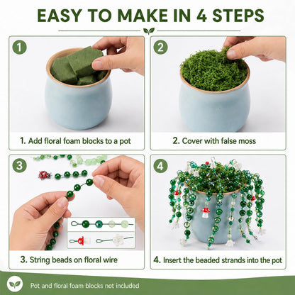 Scvotier Beaded Plant Kits with Wire and Beads, All-in-One Green Glass Beaded Plant DIY Craft Kit with Tools & Instructions - Create Your Own Hanging Green Decor, Relaxing Handmade Gift