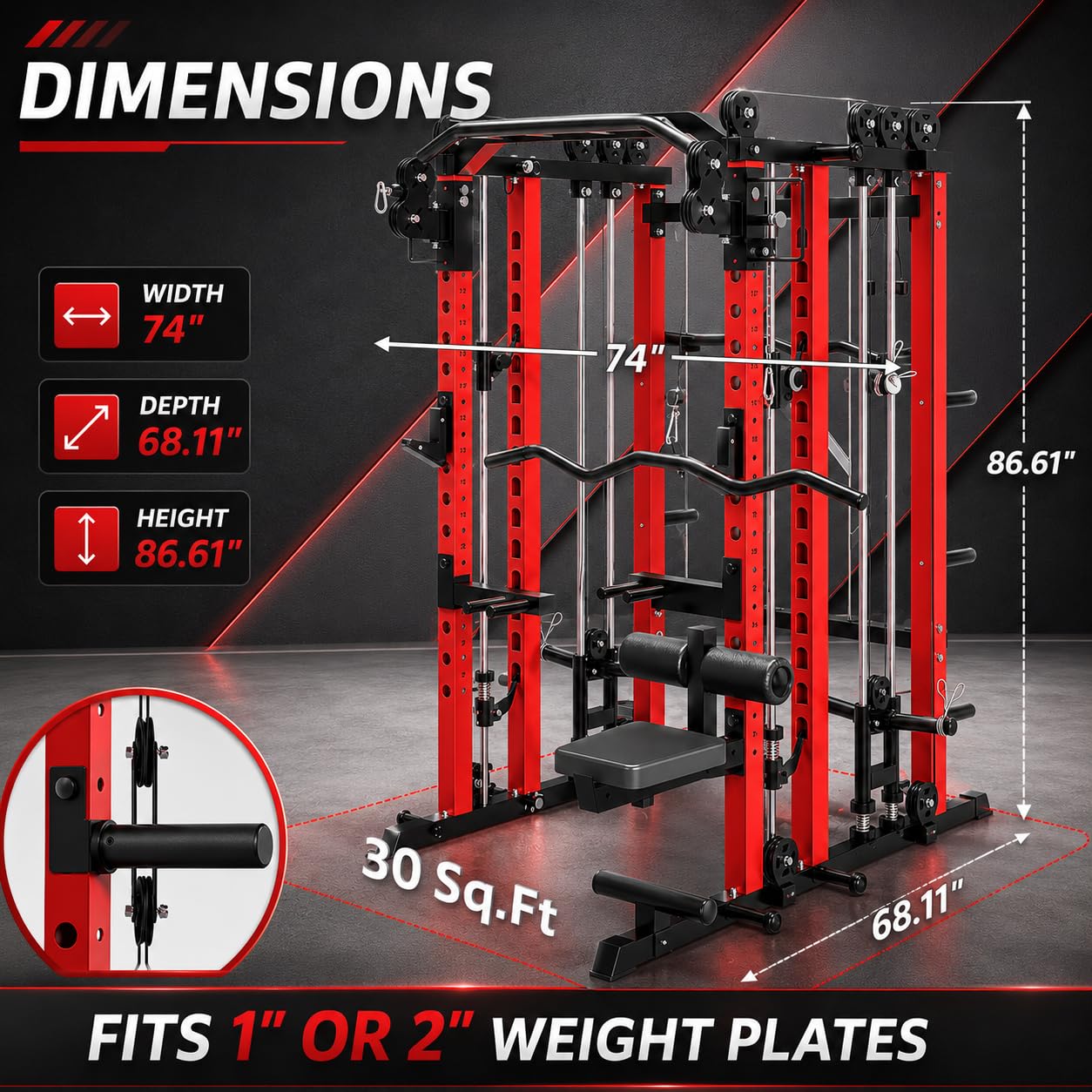 Danrelax Smith Machine Home Gym, 2000 lbs Power Cage with LAT Pulldown, Dual Cable Crossover & Pulley System, All-in-One Squat Rack for Strength Training, Bench Press, Garage Gym