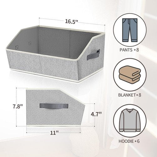 Homsorout Trapezoid Closet Shelf Organizer - Large Fabric Storage Baskets | 3-Pack Light Gray for Clothes & Books