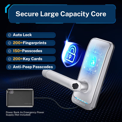 Smart Door Lock with Handle: Kucacci Keyless Entry Digital Door Lock for Front Door - Fingerprint Keypad Smart Dnob - Generate Passcode Remotely - App Control - Easy Installation(Black)