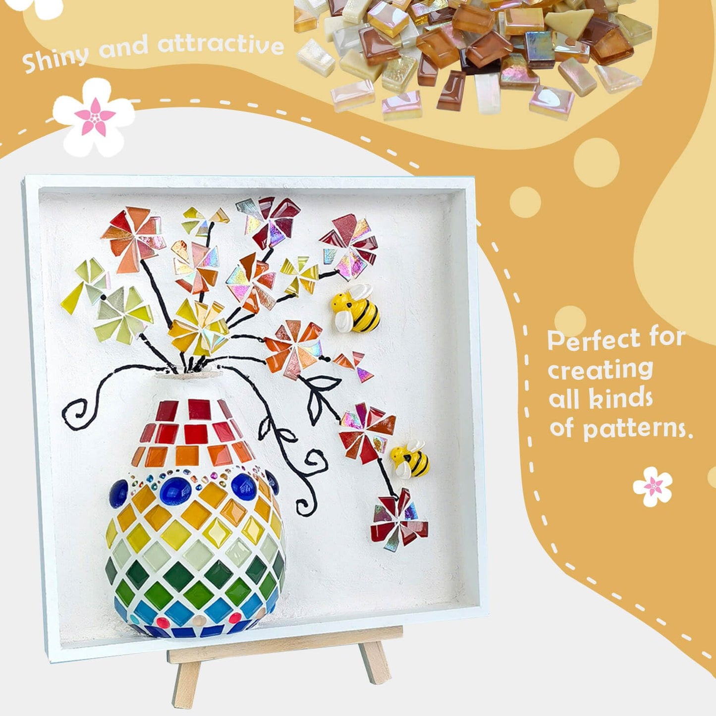 LITMIND 1.1LB Brown Mixed Irregular Glass Scraps Mosaic Tiles for Crafts - Hand-Cut Mosaic Glass Pieces with Backing - Ideal for Mosaic Crafts, Puzzles, and Artwork Projects