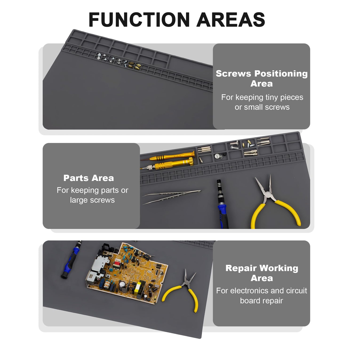 Extra Large Soldering Mat 23.7''x13.8'' Premium Silicone 932°F Heat Resistant Repair Mat Non-Slip Large Silicone Mat for Soldering Iron, DIY Projects, Electronics, Phone, Laptop Repair (Grey)