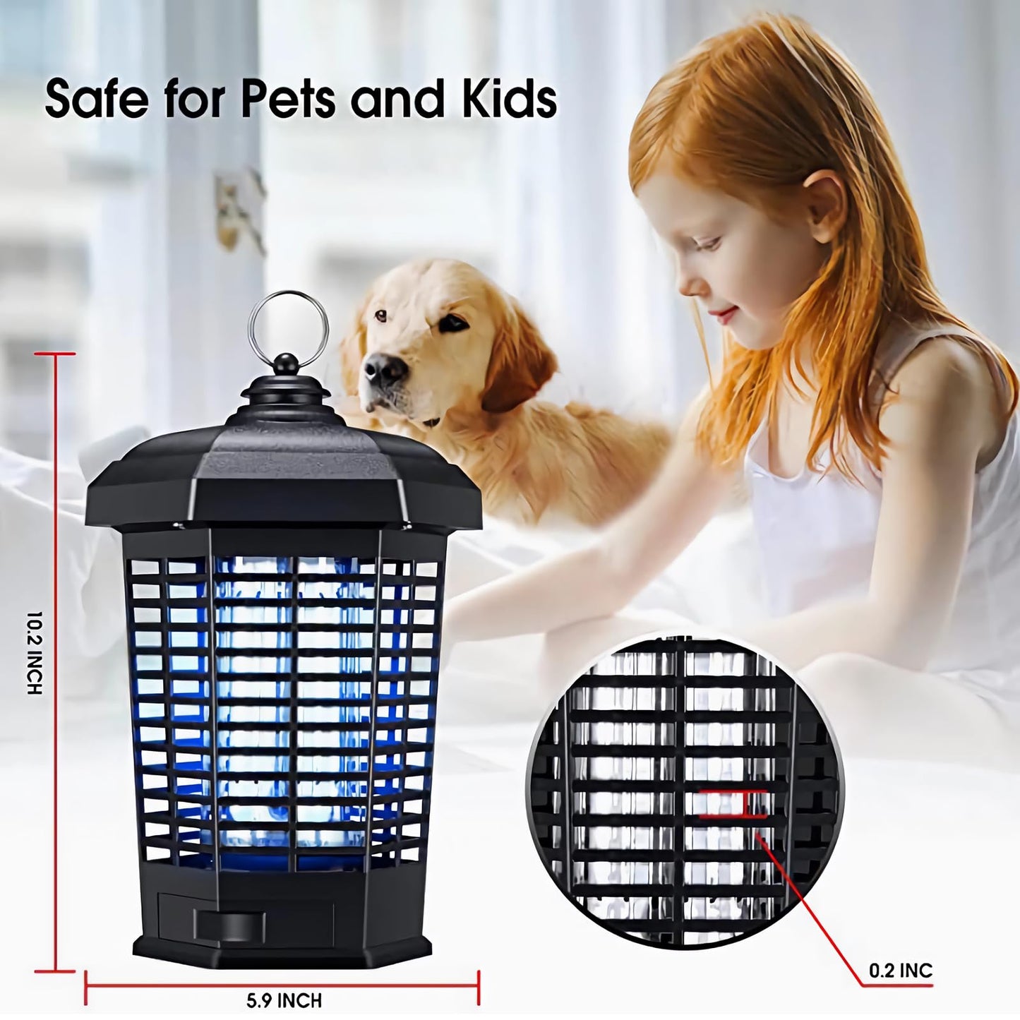 Bug Zapper for Outdoor,Mosquito Zapper, Waterproof Electric Mosquito Zappers, Insect Killer lamp, Electronic Fly Zapper for Backyard, Patio,Garden,Sport Fields Home（4200v,10ft Cord）